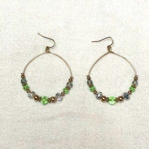 Green/Blue/Gold Beaded Hoop Earrings